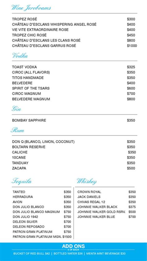 nikki beach menu with prices.